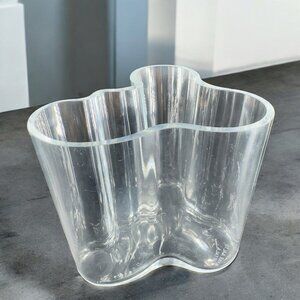 Iittala Finland Alvar Aalto Wavy Edges Signed Vase Bowl Dish Clear Crystal Glass
